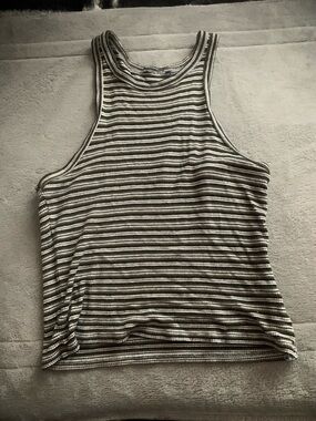 Striped Rib-Knit Racerback Tank Top - Olive/White